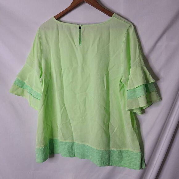 Soft Surroundings Lime Green Ruffle Flounce Sleeve Top sz XL - Picture 2 of 5